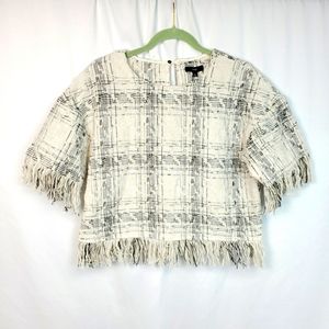 FATE cropped tweed top frayed hem large